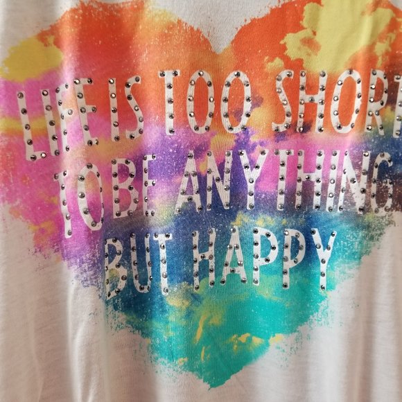 Life is to short to be anything but happy studded heart long sleeve scoop neck - Picture 3 of 7